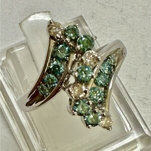 14k white gold diamond and blue zircon rare and vintage